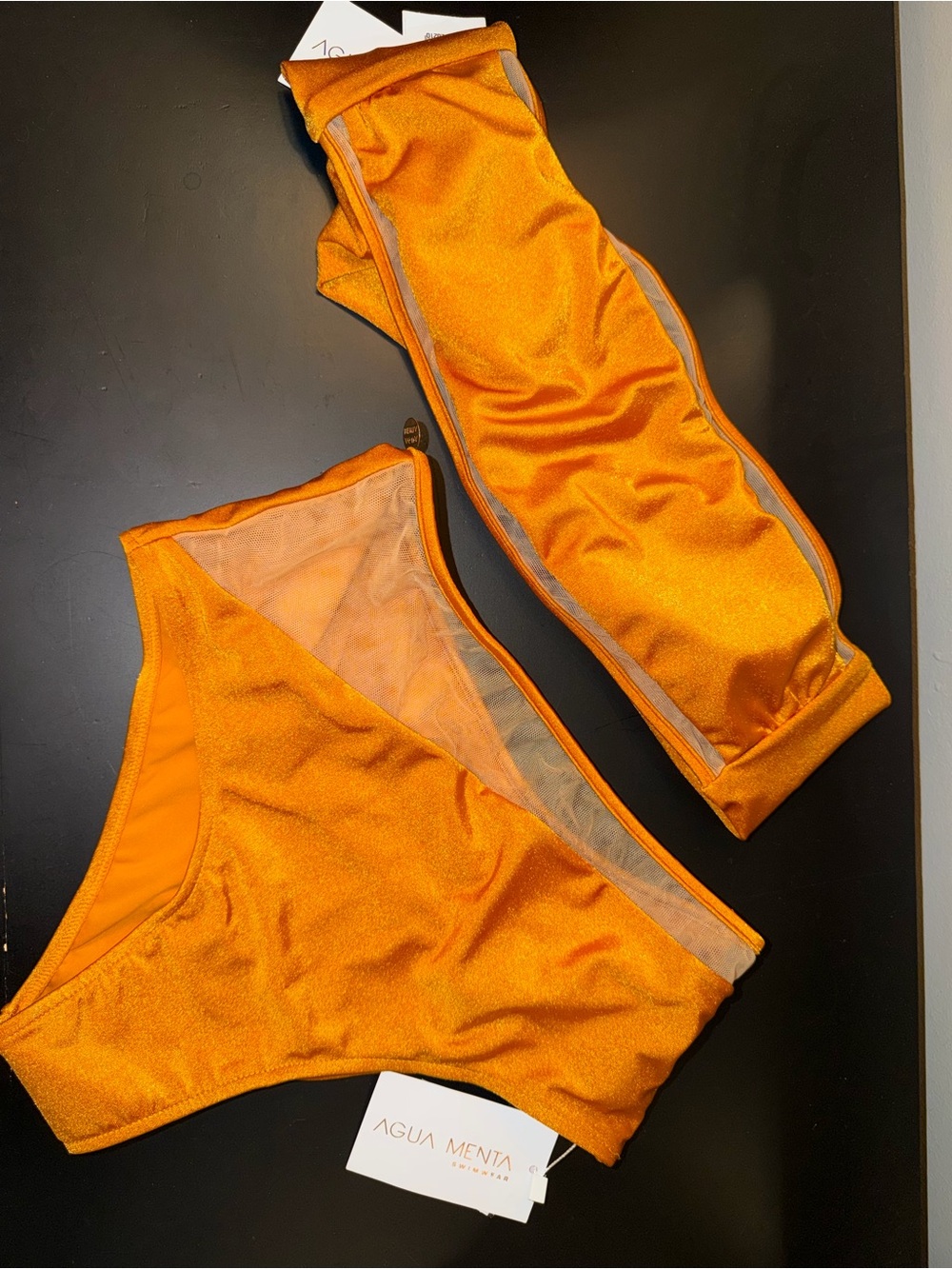Orange Shimmer Bandeau Bikini Set